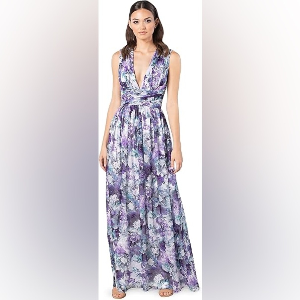Dress the Population Jaclyn Violet Multi Purple Floral Maxi Dress Large
